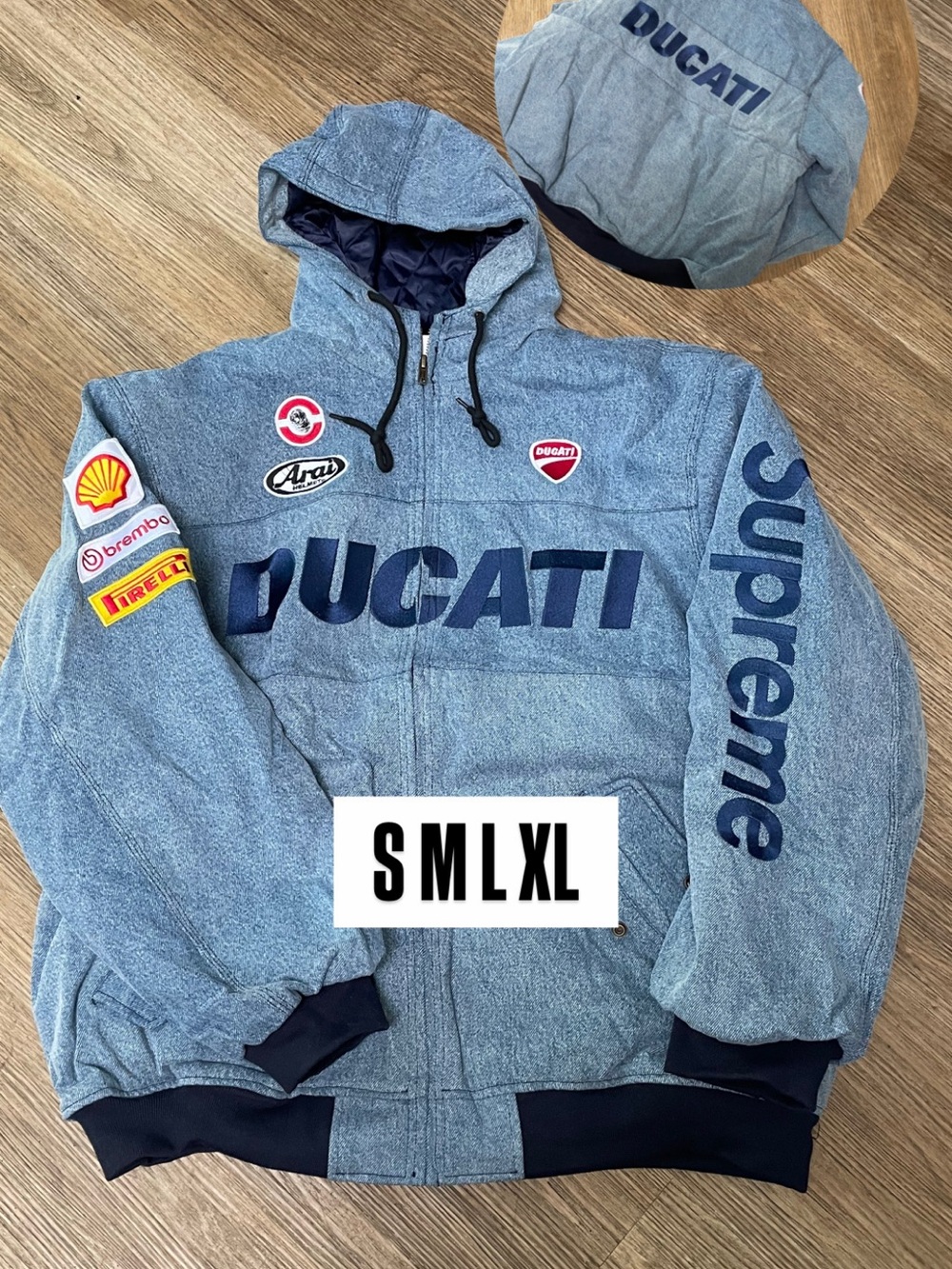 Supreme x Ducati Heather Blue Motorsport Puffer Jacket